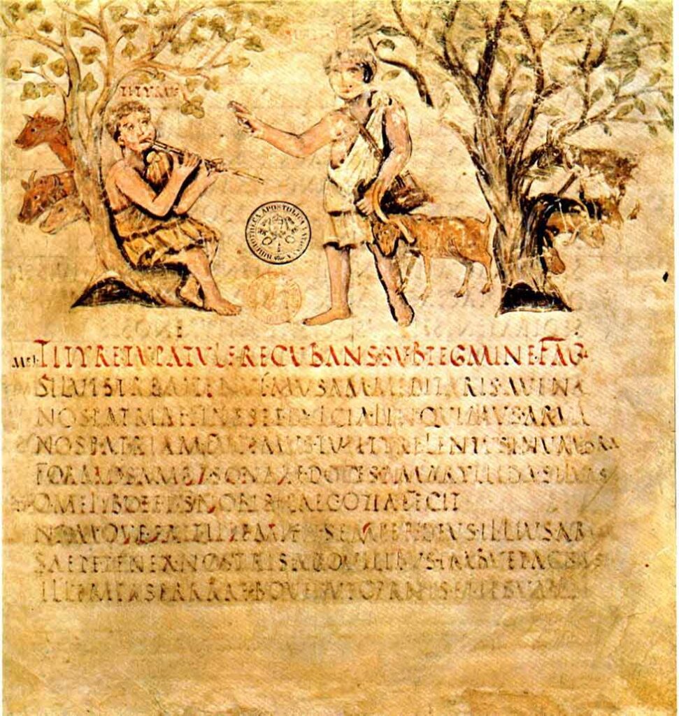 Illustrated manuscript from the 5th century of Vergilius' Eclogues.