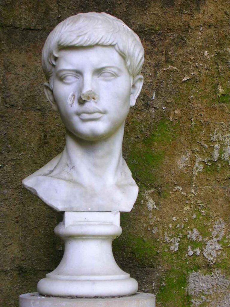 White marble bust of a young Publius Vergilius Maro. 