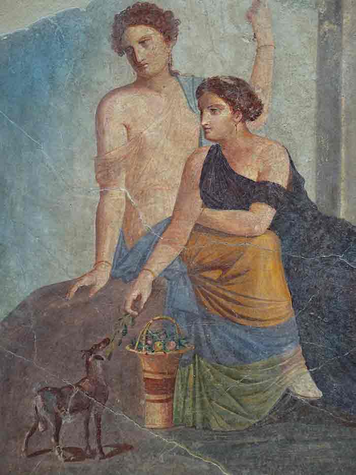 Fresco from Pompeii, ca 30-50 A.D. showing two women with a fawn.