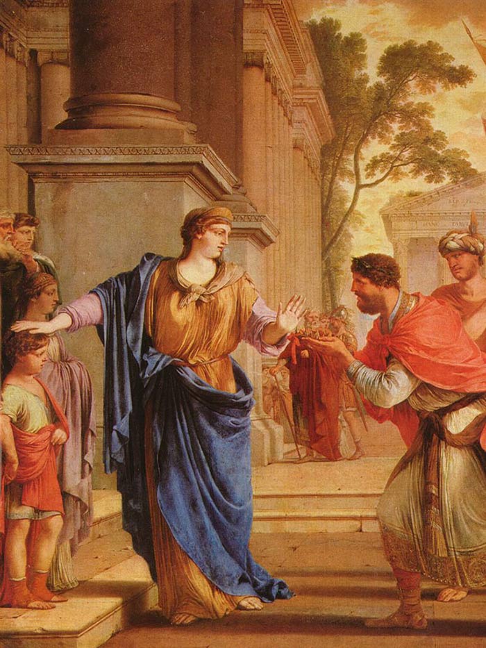 Painting by Laurent de la Hyre showing Cornelia, mother of Gaius Gracchus, rejecting King Ptolemys proposal. 