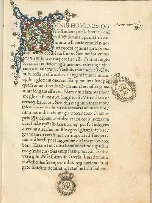 A manuscript from 1475 of Sallust's De Conjuratione Catilinae.