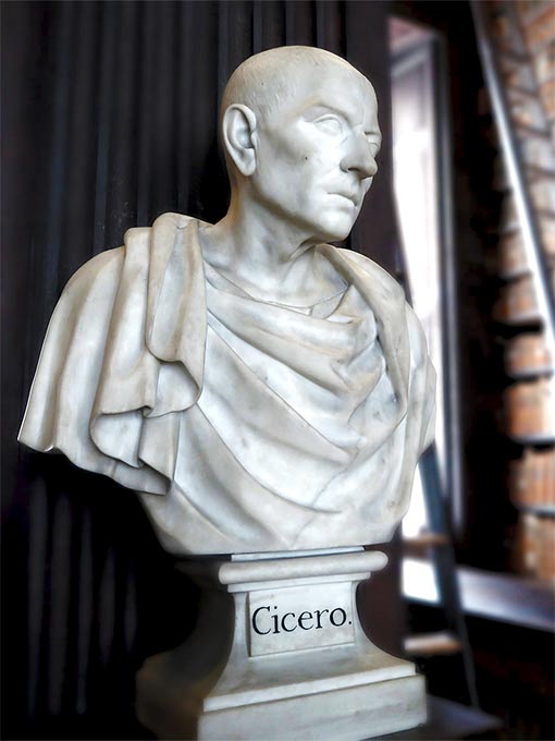 White marble bust of Cicero at the Trinity College Library, Dublin.